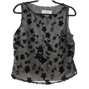 Vintage Velvet Burnout Womens Sz M Top Metallic Sheer Silver Black Fairy Grunge